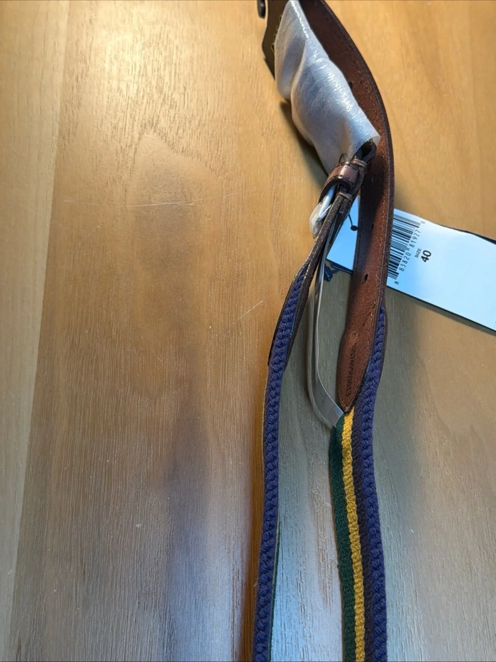 NWT Polo Ralph Lauren Men’s Woven Striped Belt Leather Trim Sz 40 Brass Buckle